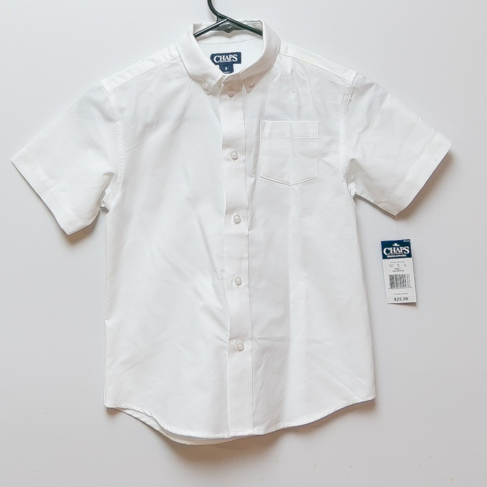 CHAPS BOYS SZ 7 S/S BUTTON DOWN WHITE DRESS SHIRT